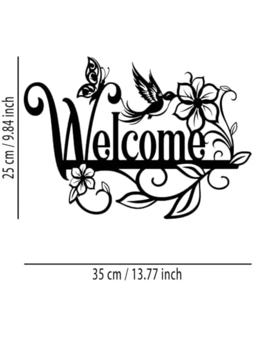 Flower Butterfly Welcome Sign Metal Wall Art - Home & Garden Decor for Living